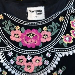Savanna Jane 1X floral embroidered blouse black pink